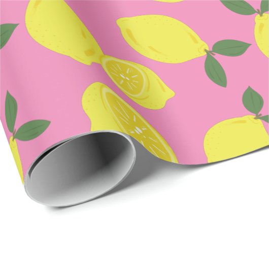 Elegant roze en geel lemonpatroon cadeaupapier (Rol Hoek)