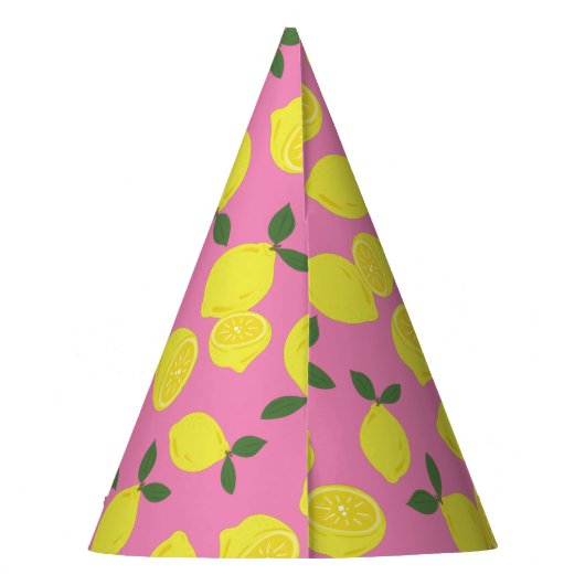 Elegant roze en geel lemonpatroon feesthoedjes (Achterkant)