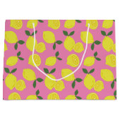 Elegant roze en geel lemonpatroon groot cadeauzakje (Voorkant)