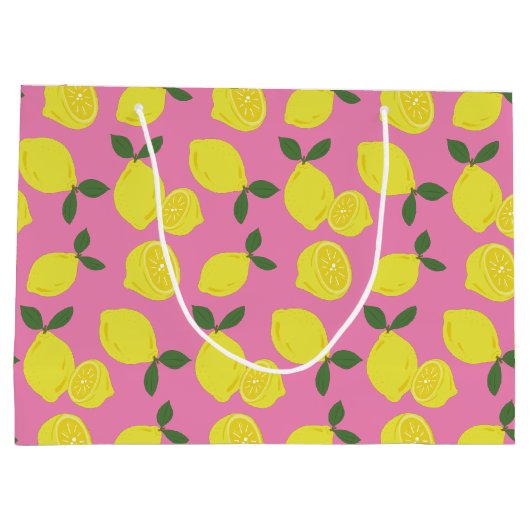 Elegant roze en geel lemonpatroon groot cadeauzakje