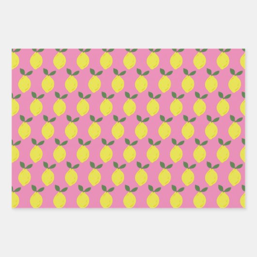 Elegant roze en geel lemonpatroon inpakpapier vel (Voorkant 3)