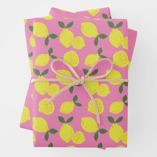 Elegant roze en geel lemonpatroon inpakpapier vel (In situ)