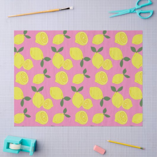 Elegant roze en geel lemonpatroon tissuepapier (Craft)