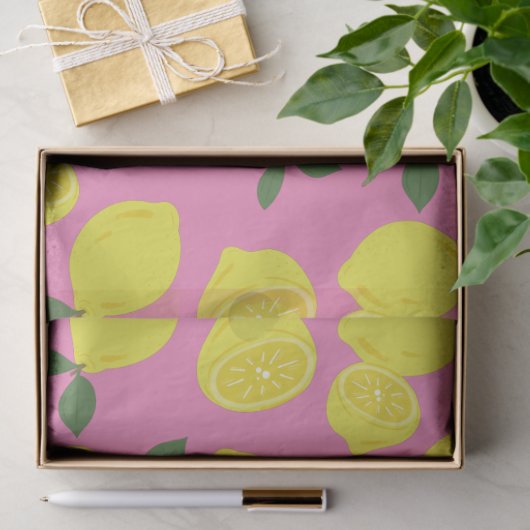 Elegant roze en geel lemonpatroon tissuepapier (Geschenk)