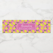 Elegant roze en geel lemonpatroon waterfles etiket (Enkel label)