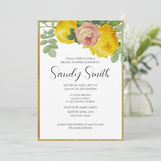 Elegant roze en gele rozen Vrijgezellenfeest Kaart (Staand voorkant)