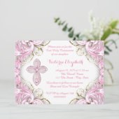 Elegant roze en Gold Cross First Community Kaart (Staand voorkant)