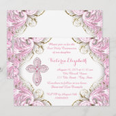 Elegant roze en Gold Cross First Community Kaart (Voorkant / Achterkant)