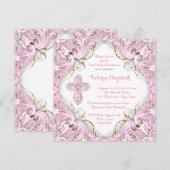 Elegant roze en Gold Cross First Community Kaart (Voorkant / Achterkant)