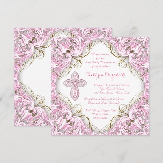 Elegant roze en Gold Cross First Community Kaart (Voorkant / Achterkant)