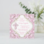 Elegant roze en Gold Cross First Community Kaart (Staand voorkant)