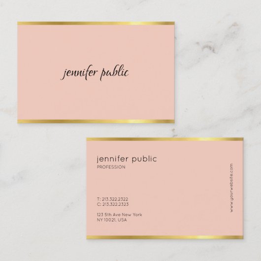 Elegant roze en Gold Cursive Hand Script Modern Visitekaartje (Voorkant / Achterkant)