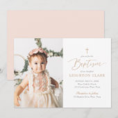 Elegant Roze en Gold Girl Baptisme Kaart (Voorkant / Achterkant)