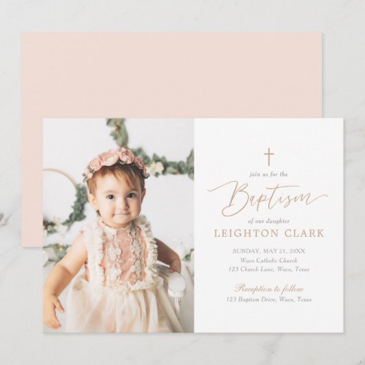 Elegant Roze en Gold Girl Baptisme Kaart (Voorkant / Achterkant)