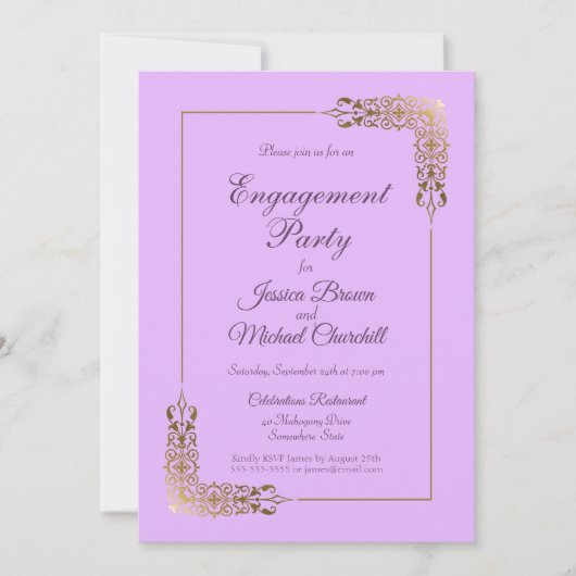 Elegant roze en  Gold Lace Engagement Party Kaart (Voorkant)