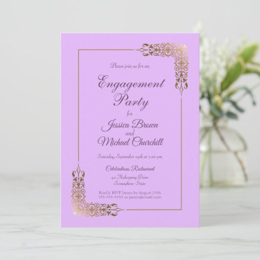 Elegant roze en  Gold Lace Engagement Party Kaart (Staand voorkant)