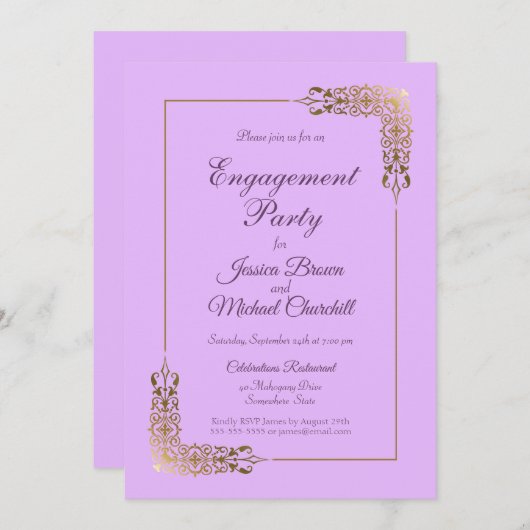 Elegant roze en  Gold Lace Engagement Party Kaart (Voorkant / Achterkant)