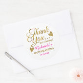 Elegant roze en Gold Quinceanera Dank u wel Ronde Sticker (Envelop)
