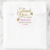 Elegant roze en Gold Quinceanera Dank u wel Ronde Sticker (Tas)