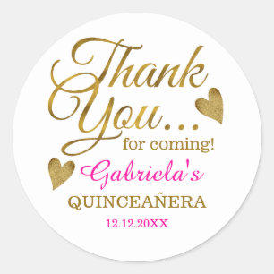 Elegant roze en Gold Quinceanera Dank u wel Ronde Sticker