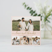 Elegant roze en Gold Script Photo Wedding Bedankkaart (Staand voorkant)