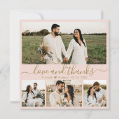 Elegant roze en Gold Script Photo Wedding Bedankkaart (Voorkant)