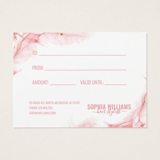 Elegant roze en Gold Waterverf Design Cadeaukaart Visitekaartje (Achterkant)