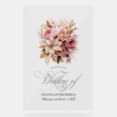 Elegant Roze en Goud Bloemen Bruiloft Welkom Acryl Bord (Voorkant)