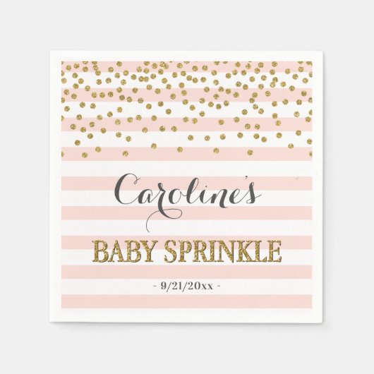 Elegant Roze en Goud Confetti Baby Meisje Sprinkle Servet (Voorkant)