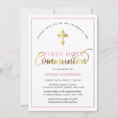 Elegant roze en goud eerste Heilige Communie Kaart (Voorkant)