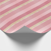Elegant roze en goud gestreept patroon cadeaupapier (Hoek)