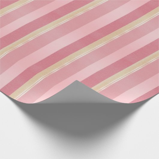 Elegant roze en goud gestreept patroon cadeaupapier (Hoek)