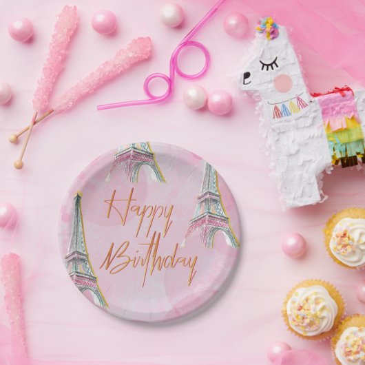 Elegant Roze en Goud Paris Theme Verjaardagsfeest Papieren Bordje (Feest)