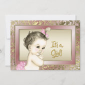Elegant roze en gouden Baby shower Kaart (Voorkant)