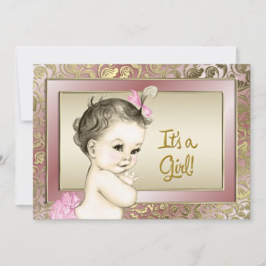 Elegant roze en gouden Baby shower Kaart (Voorkant)