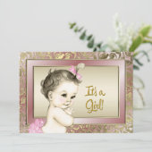 Elegant roze en gouden Baby shower Kaart (Staand voorkant)