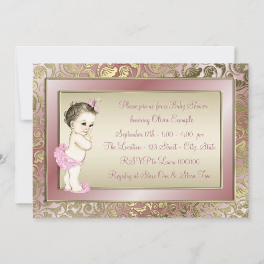 Elegant roze en gouden Baby shower Kaart (Achterkant)