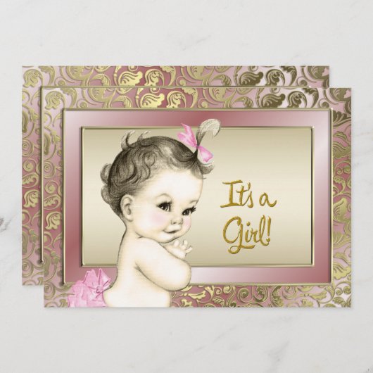 Elegant roze en gouden Baby shower Kaart (Voorkant / Achterkant)