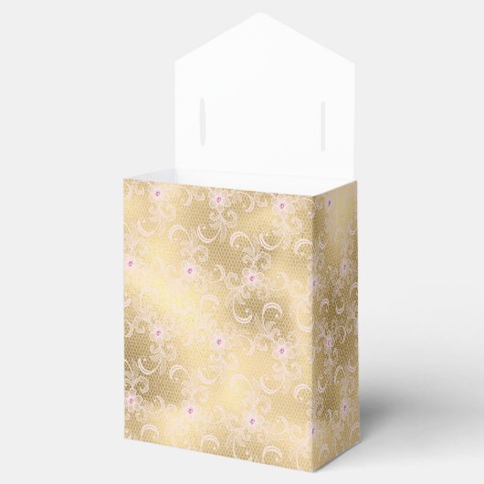 Elegant Roze en Gouden Bloemen Kant Bedankdoosjes (Geopend)