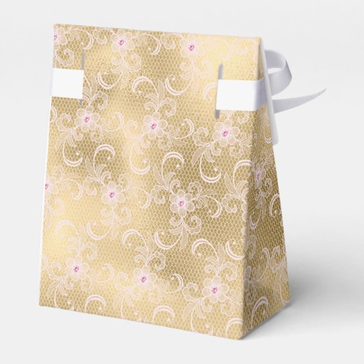 Elegant Roze en Gouden Bloemen Kant Bedankdoosjes (Achterkant)
