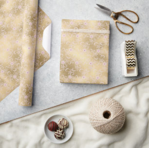 Elegant Roze en Gouden Bloemen Kant Cadeaupapier