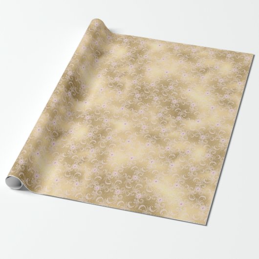 Elegant Roze en Gouden Bloemen Kant Cadeaupapier (Uitgerold)