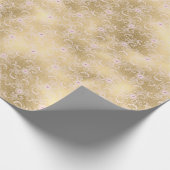 Elegant Roze en Gouden Bloemen Kant Cadeaupapier (Hoek)