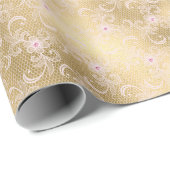 Elegant Roze en Gouden Bloemen Kant Cadeaupapier (Rol Hoek)