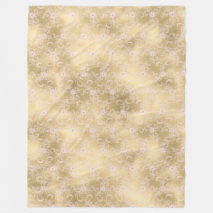Elegant Roze en Gouden Bloemen Kant Fleece Deken