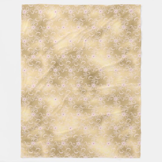 Elegant Roze en Gouden Bloemen Kant Fleece Deken (Voorkant)