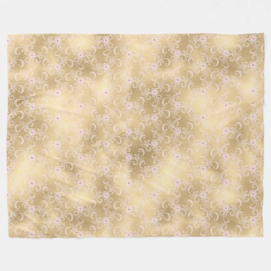 Elegant Roze en Gouden Bloemen Kant Fleece Deken (Voorkant (Horizontaal))
