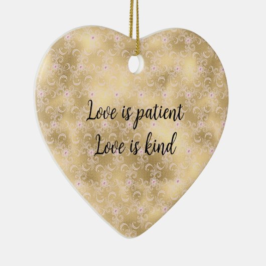 Elegant Roze en Gouden Bloemen Kant Keramisch Ornament (Rechts)