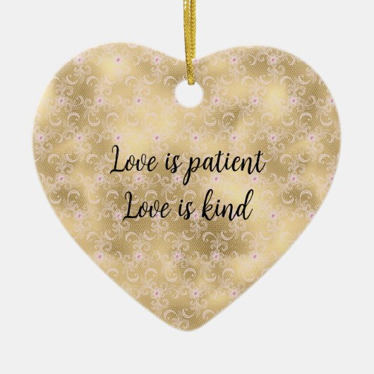 Elegant Roze en Gouden Bloemen Kant Keramisch Ornament (Voorkant)