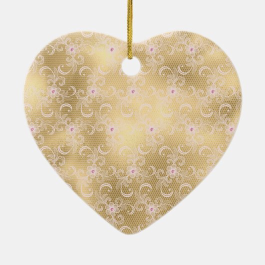 Elegant Roze en Gouden Bloemen Kant Keramisch Ornament (Achterkant)